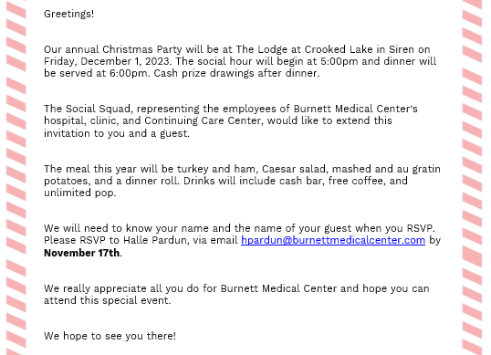 Christmas Party Info for Sign Up Form